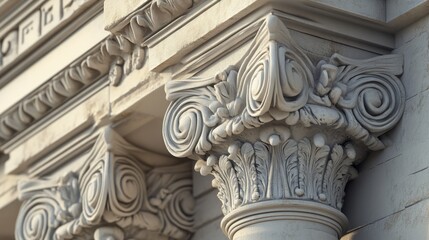 Intricate details of ancient Greek architecture featuring decorative columns on a historic citadel showcasing classical design elements.