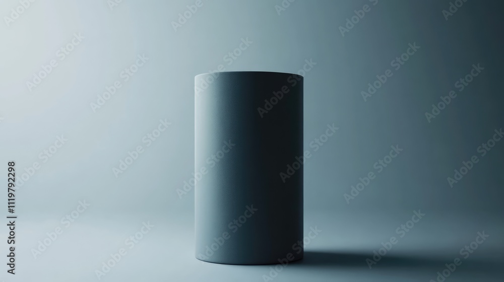 Poster minimalist cylindrical container displayed on a smooth surface, with soft lighting creating gentle s