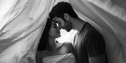 Naklejka premium A classic black and white photograph of a couple, great for use in vintage-themed designs or projects