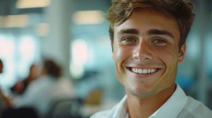 A smiling person with a joyful countenance, suitable for positive imagery and emotional scenarios