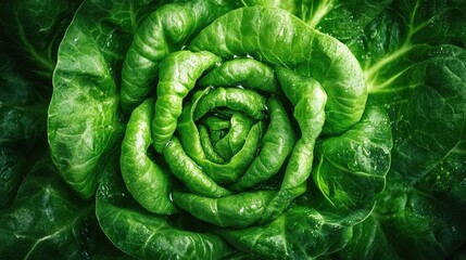 Fototapeta premium Fresh green lettuce closeup highlighting the intricate texture and vibrant color of the leaves in natural light setting for culinary use.