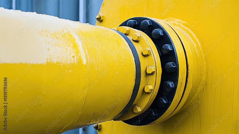 Poster detailed closeup of a yellow control valve on a pipeline showcasing industrial engineering and maint