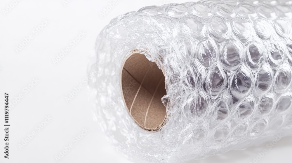 Poster closeup of large roll of bubble wrap displaying texture and details against a pristine white backgro