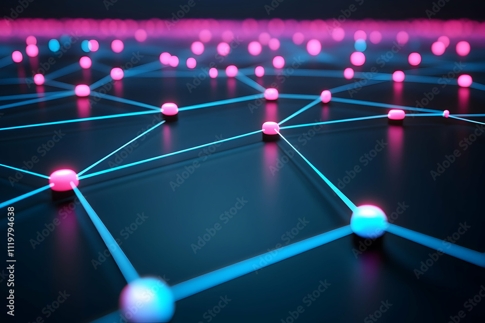 Aufkleber abstract network connection with glowing nodes.