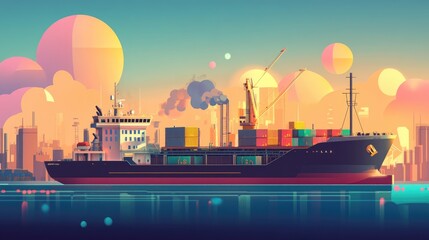 Fototapeta premium ocean freighter flat design side view international trade theme animation Triadic Color Scheme