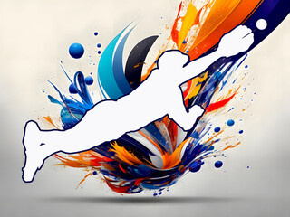 Sport Silhouette on Colorful Splash Background - Baseball Fielder or Cricket Wicky Diving