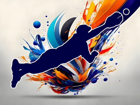 Sport Silhouette on Colorful Splash Background - Baseball Fielder or Cricket Wicky Diving