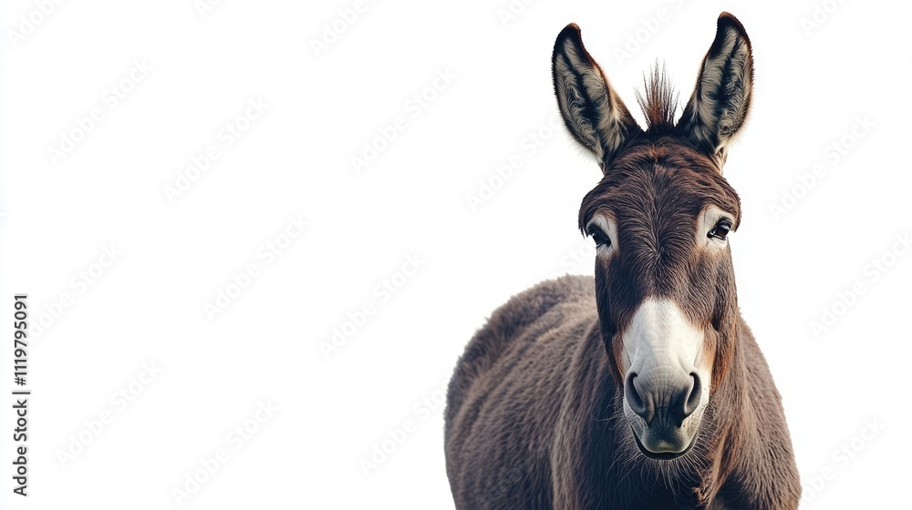 Poster Donkey portrait on a white background highlighting its features and expression in a clean and minimalist style