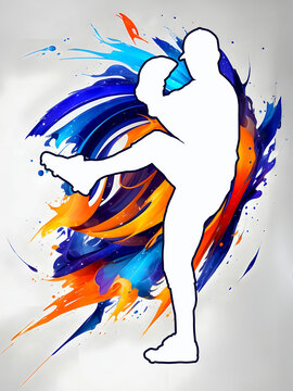 Sport Silhouette on Colorful Splash Background - Baseball Pitcher Ready to Throw