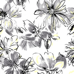 Brushstroke flower and watercolor Flowers illustration allover flower pattern