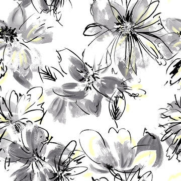 Brushstroke flower and watercolor Flowers illustration allover flower pattern