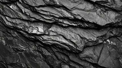 Close-up of dark gray natural slate texture with intricate layered patterns and polished surface, emphasizing the stone's rugged features, texture, design, abstract background.