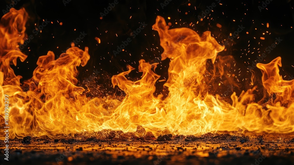 Poster dynamic flames and sparks from an exhaust during welding creating an intense and vibrant fire effect