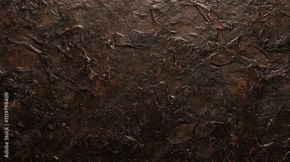Poster textured dark brown rusty surface with uneven patterns and aged appearance, ideal for backgrounds, a