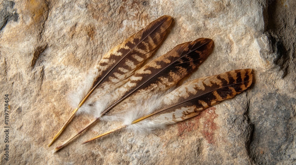 Aufkleber eagle feathers beautifully arranged on stone surface showcasing intricate patterns and textures of n