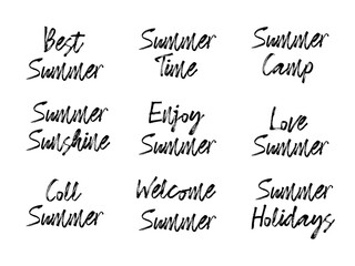 black and white summer lettering typography set collection. isolated ink calligraphy. Design for posters and t-shirts