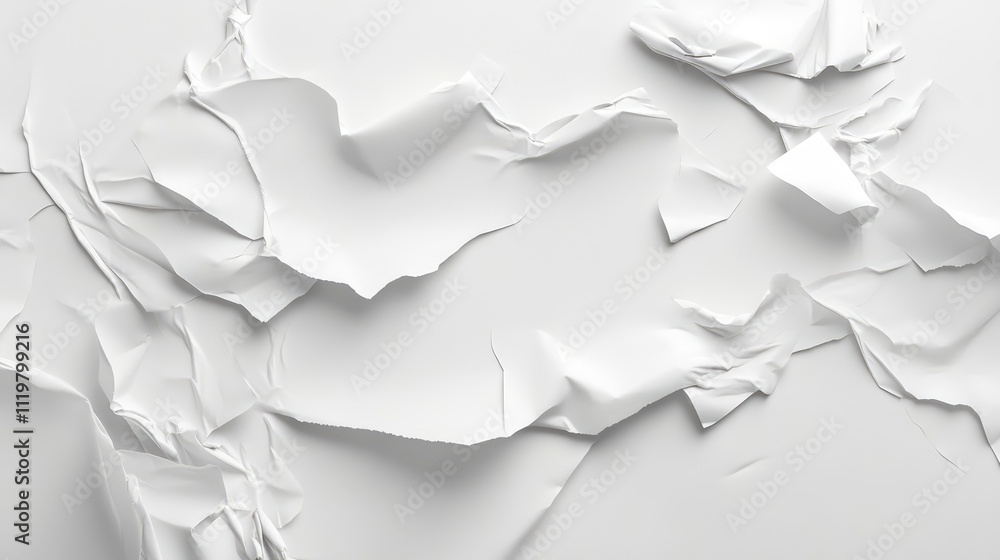 Poster crumpled white paper texture background for creative design or text placement in minimalist style
