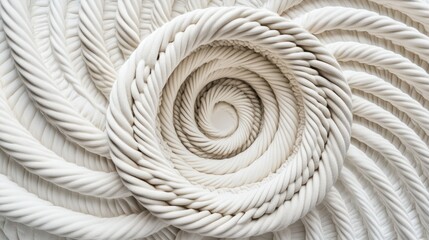 Decorative 3D rope spiral design with a natural texture, forming a stylish element, on a white backdrop