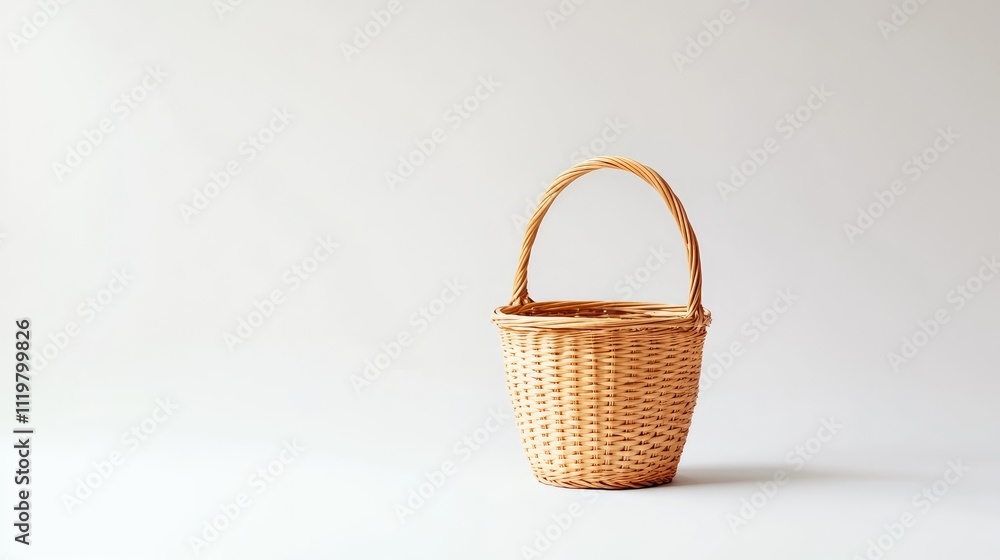 Poster wicker basket with handle isolated on clean white background showcasing simplicity and elegance in d