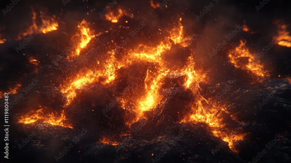 Poster intense fiery flames blazing against a dark background creating a dramatic and captivating visual di