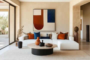 Modern living room interio minimalist design abstract geometric artwork