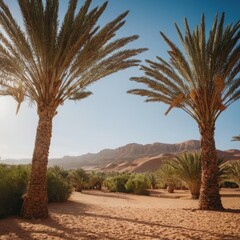 Moroccan desert with kasbahs,Ait Taleb kasbah in a palm grove,