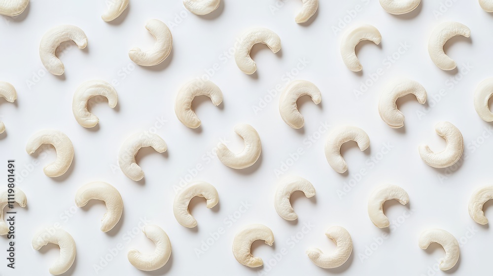 Aufkleber cashew nuts arranged in a repeating pattern on a clean white background showcasing their natural sha