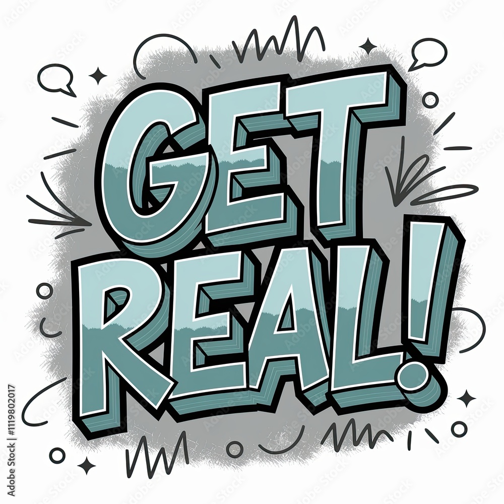 Poster Bold Get Real Graffiti Style Text with Dynamic Illustrative Elements