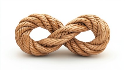 Obraz premium Realistic 3D rope infinity knot with detailed weaving and natural shading, isolated on a white backdrop