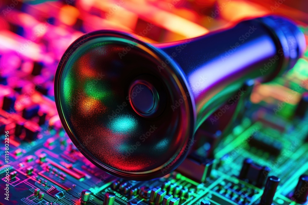 Aufkleber a close-up view of a microphone sitting on top of a computer motherboard, great for tech-related or 