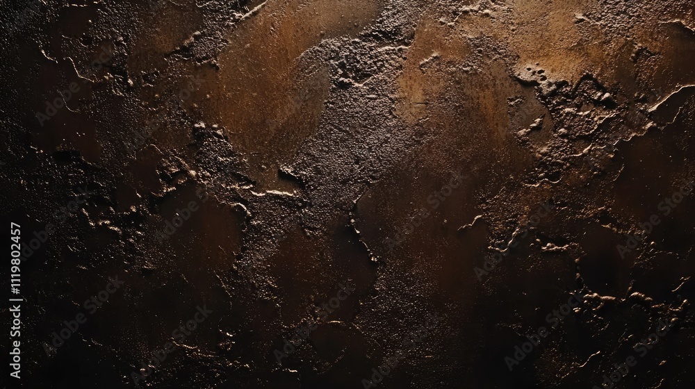 Poster textured dark brown rusty surface with intricate patterns and variations in sheen, ideal for backgro