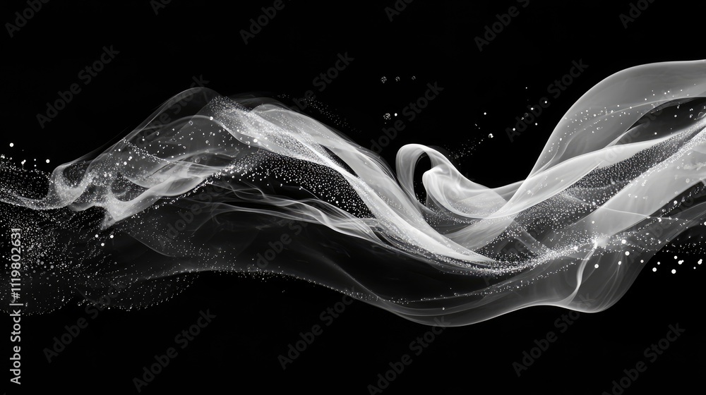 Poster elegant white smoke swirls and ribbons creating abstract patterns on a dark background for artistic 
