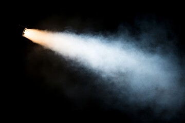 Illuminating Beam of Light Piercing Through Dark Atmosphere, Showcasing Misty Smoke Effect in Dramatic Contrast, Ideal for Artistic and Creative Visuals