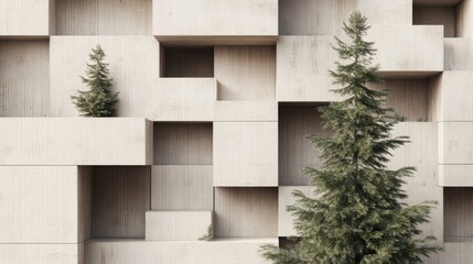 Modern architectural design with geometric concrete panels and greenery elements showcasing innovative aesthetic solutions