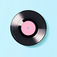 Fototapeta premium Minimalistic Vinyl Record with Pink Label on Light Blue Background