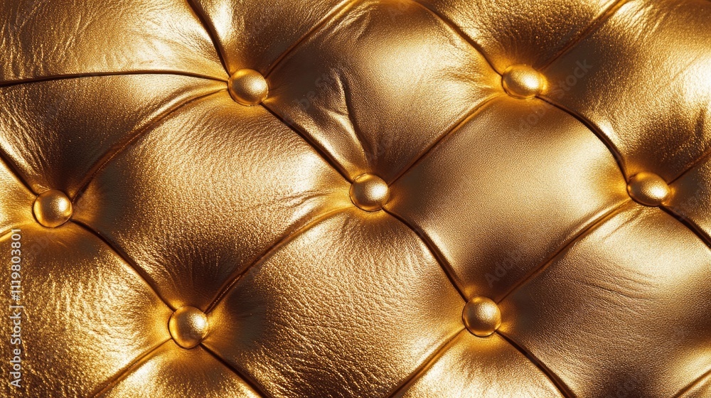 Poster golden synthetic leather texture with button tufting in a close-up view for luxurious design backgro