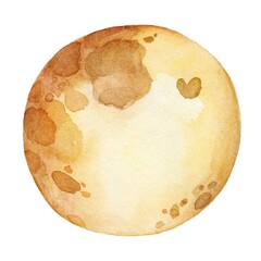 Handcrafted watercolor illustration of a glowing yellow full moon with soft gradients and organic edges. A serene and artistic celestial design, ideal for night-themed projects, wall art