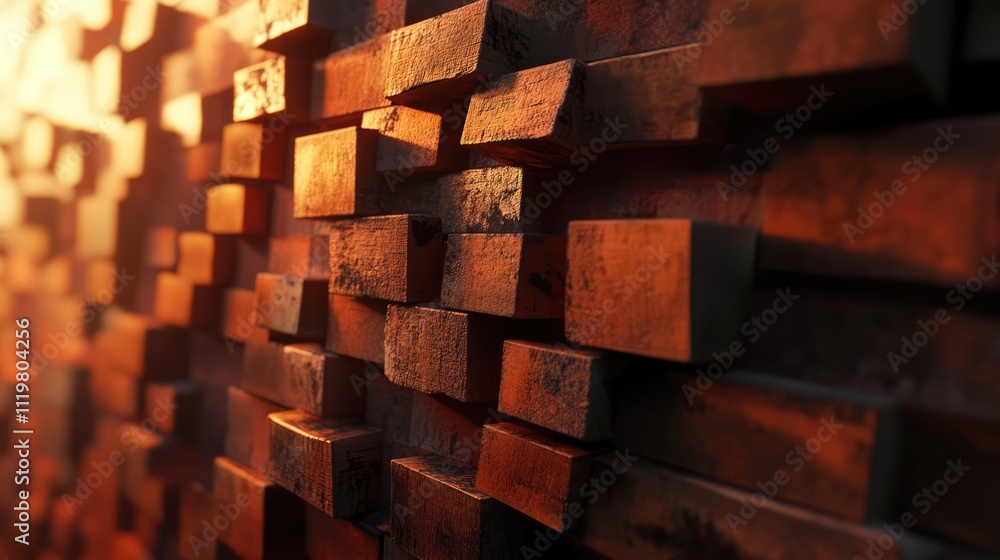 Poster textured brick wall with warm lighting showcasing rustic elements and depth perfect for background u