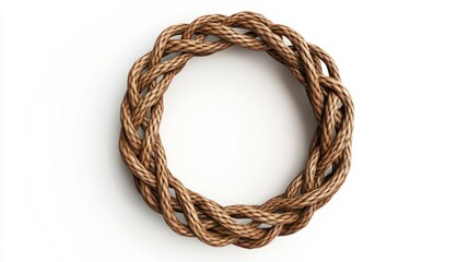 Stylish 3D rope wreath with braided details, forming an elegant decorative element, isolated on white