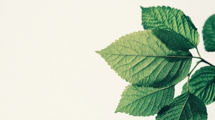 Fresh green leaf detail on a white background showcasing natural textures and vibrant colors for nature and botanical themes