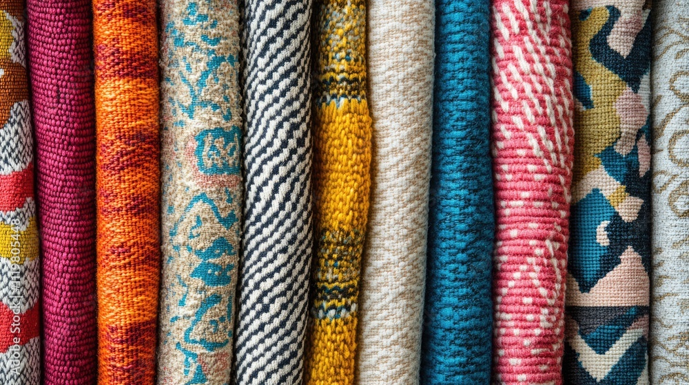 Poster colorful assortment of fabric samples showcasing diverse textile patterns and textures for design in
