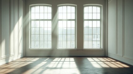 Fototapeta premium Spacious and Light-Filled Interior with Large Windows Creating Elegant Natural Lighting