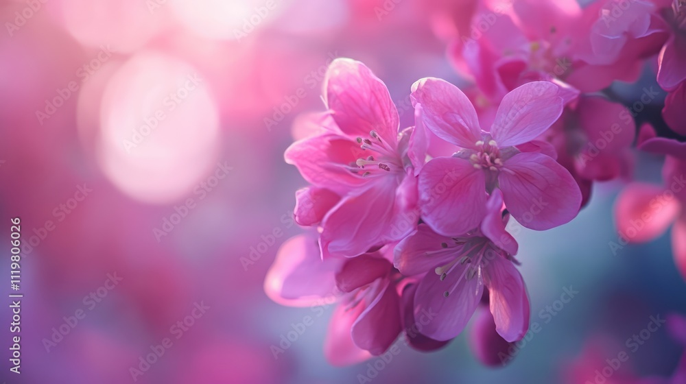 Poster delicate pink blossoms with soft bokeh background creating a serene and dreamy atmosphere in springt
