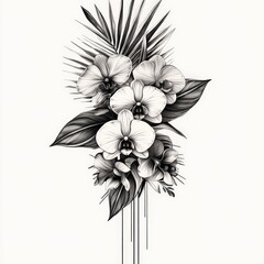 Obraz premium flower, floral, vector, pattern, nature, vintage, flowers, illustration, leaf, design, art, plant, drawing, spring, sketch, blossom, decoration, summer, seamless, bouquet, black, branch, element, flor