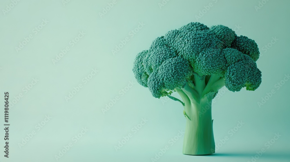 Poster freshly harvested broccoli displayed on a soft gradient background emphasizing its vibrant green col
