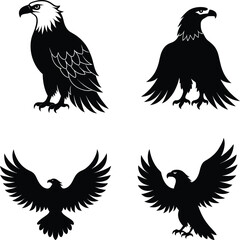 Black Silhouette Of Bald Eagle Vector