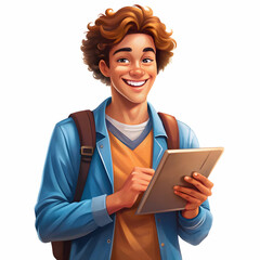 Obraz premium cheerful student with tablet