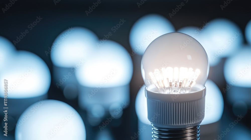 Poster dull and faulty led light bulbs arranged on a dark background showcasing broken and non-functional u