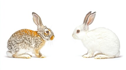 Fototapeta premium Castor rex rabbit in profile view on white backdrop showcasing distinct fur patterns and colors for charming pet photography display