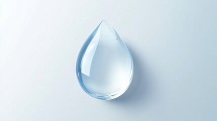 A pristine, clear water droplet resembling a teardrop shape, showcasing stunning clarity and reflection.